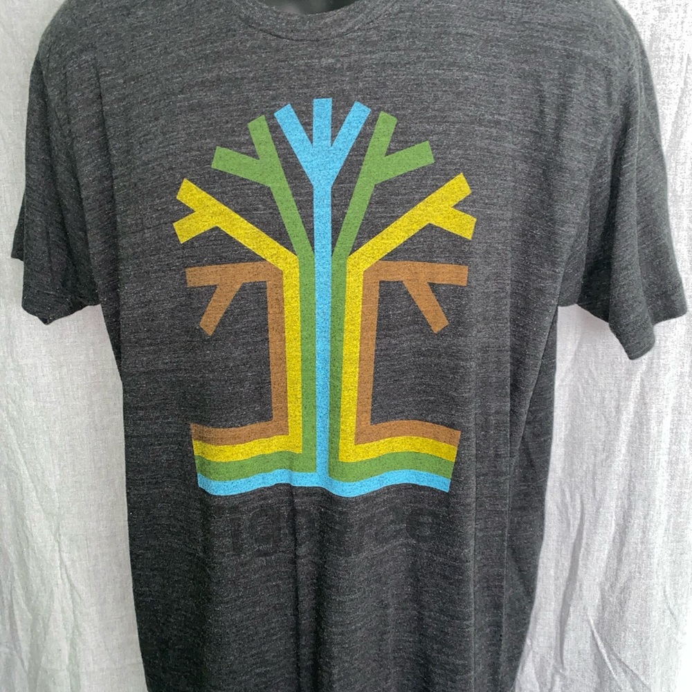 Multi colored tree design t-shirt.